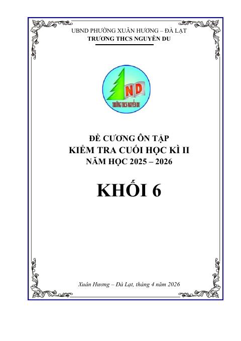 Đề cương cuối học kì 2 Toán 6 năm 2025 – 2026 trường THCS Nguyễn Du – Lâm Đồng